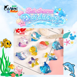 CHARM PHÁT SÁNG: Set Charm Đại Dương Cute – Cá Heo, Cá Mập, Sao Biển Kawaii Trang Trí Dép