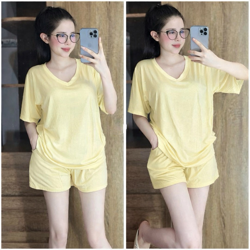 Bộ Ngủ , Mặc Nhà Thun Lạnh Cổ Tim Quần Đùi