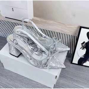 | Bigsize 35 - 41 | Giầy cao gót chất kim tuyến phối mica trong hoạ tiết nơ trang trí siêu xinh B08
