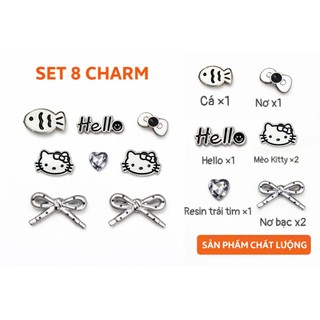 Set charm Hello Kitty bạc chấm bi - Set charm 8 món trending 2026- Siu HOT