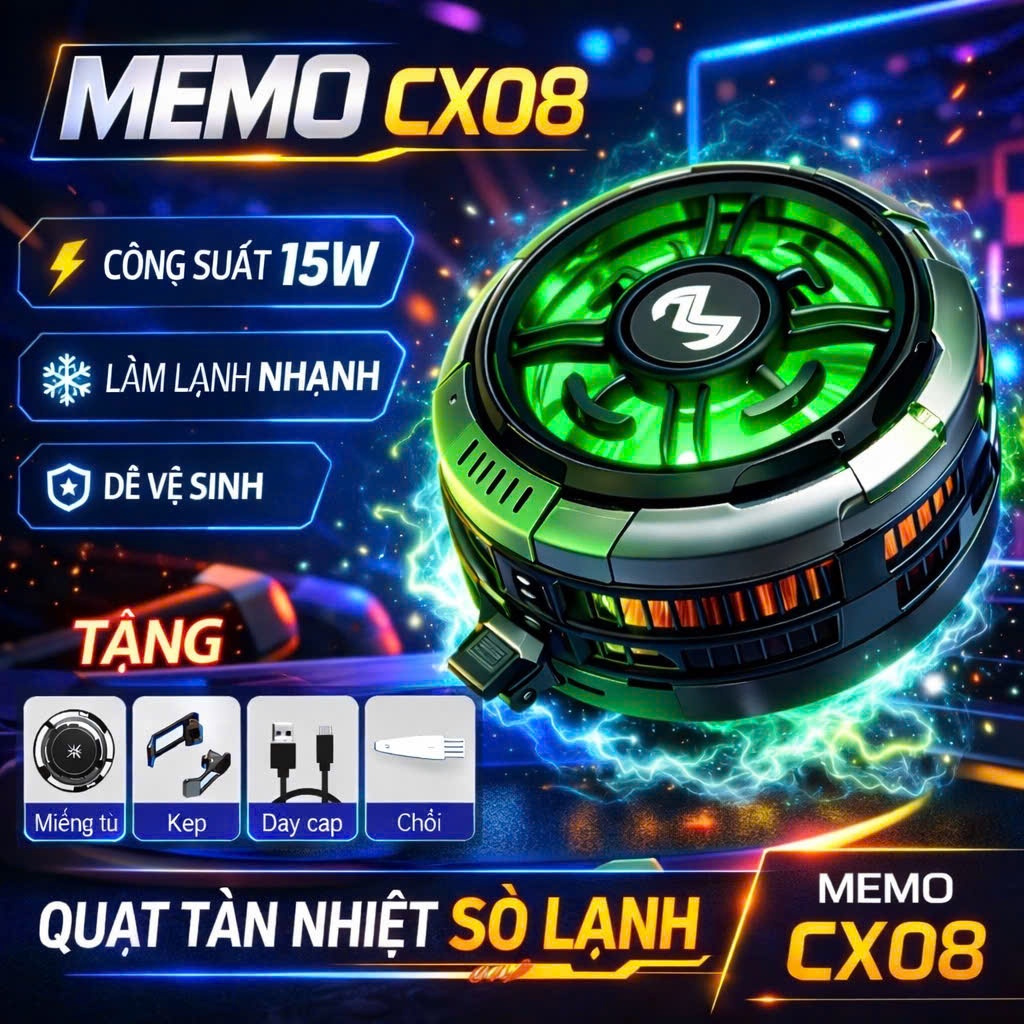 Quạt tản nhiệt điện thoại sò lạnh CX08 thế hệ mới làm lạnh mát hỗ trợ tăng fps gaming, giảm nhiệt độ