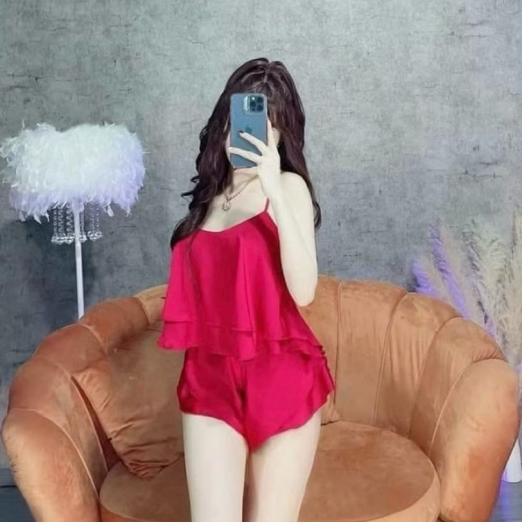 Bộ Đồ Ngủ 2 Dây Lụa Satin Mềm Mát, Áo Quần 2 Tầng, có tăng đưa Dành Cho Nữ