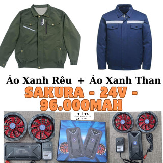 (Combo 2 Áo + 1 Phụ kiện) Áo điều hòa cao cấp JAPAN SAKURA 24V,Pin khủng 96.000mAh + Quạt 24V +Sạc nhanh.