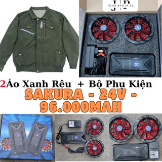(Combo 2 Áo + 1 Phụ kiện) Áo điều hòa cao cấp JAPAN SAKURA 24V,Pin khủng 96.000mAh + Quạt 24V +Sạc nhanh.