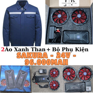 (Combo 2 Áo + 1 Phụ kiện) Áo điều hòa cao cấp JAPAN SAKURA 24V,Pin khủng 96.000mAh + Quạt 24V +Sạc nhanh.