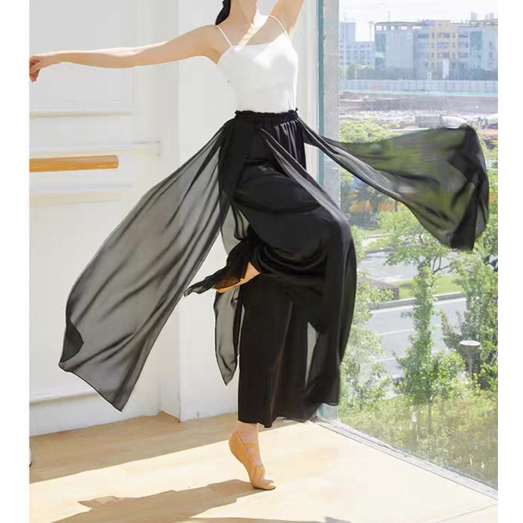 Quần ống rộng múa cổ trang/ múa đương đại phối màu 4 tà trước sau
