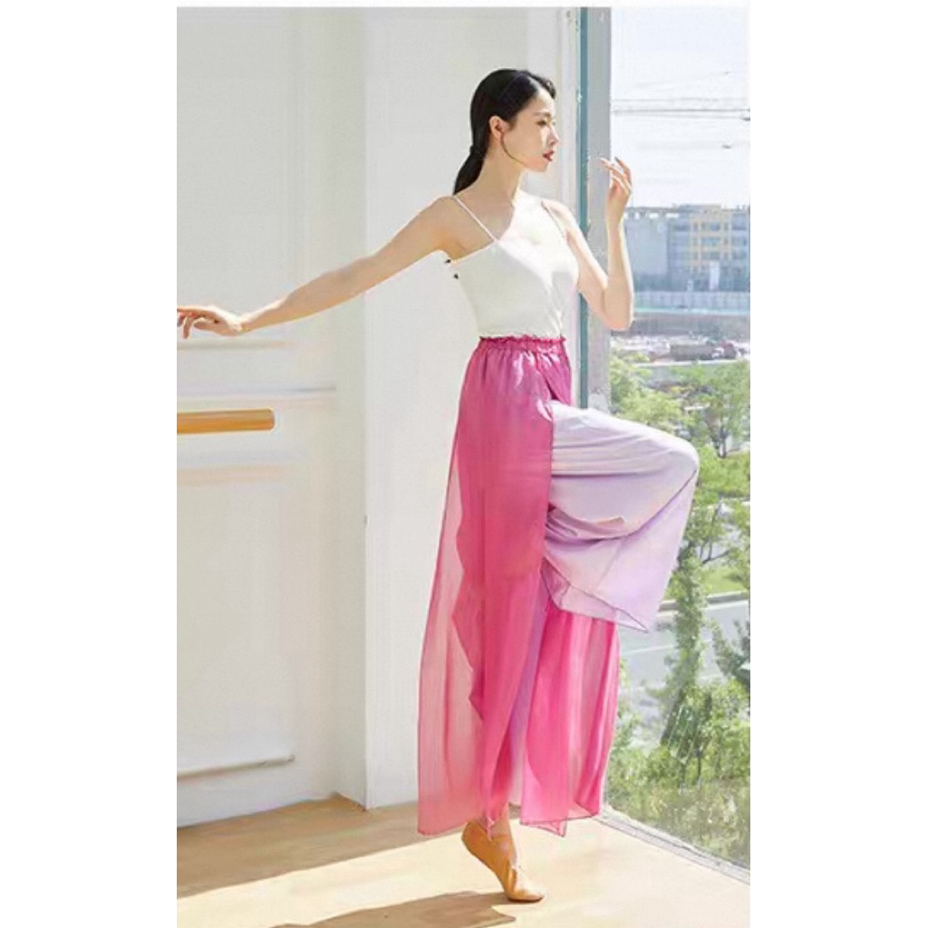 Quần ống rộng múa cổ trang/ múa đương đại phối màu 4 tà trước sau