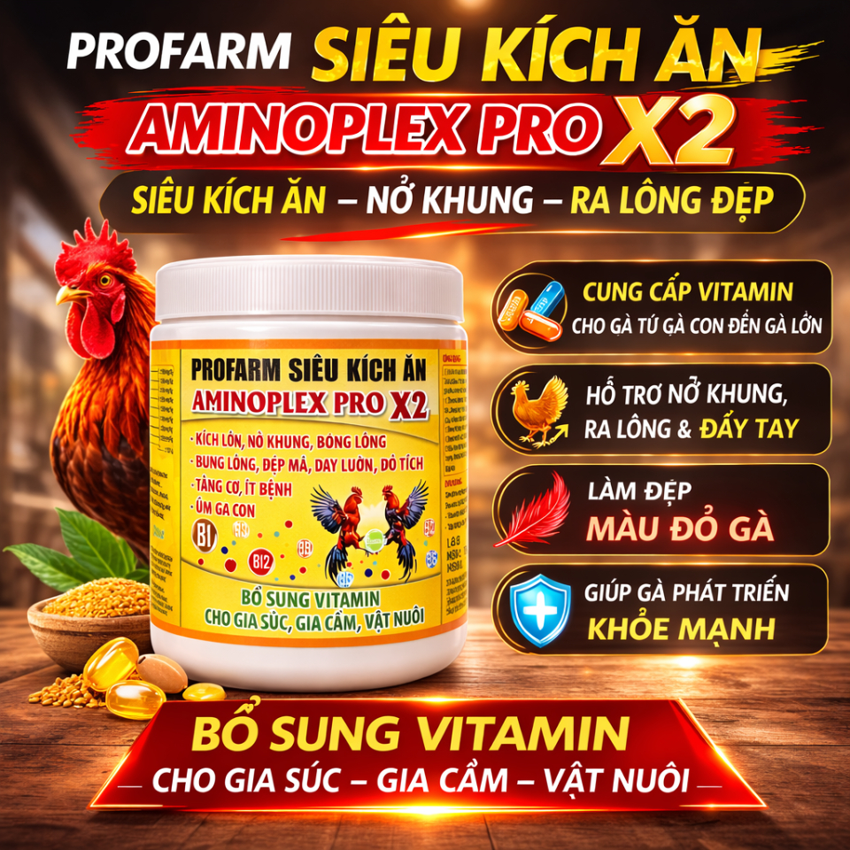 (200g - 500g) Siêu Kích Ăn AMINOPLEX PRO X2 - Cung Câp Vitamin Cho Gà Từ Gà Con Đến Gà Lớn, Nở Khung, Ra Lông, Đầy Tay