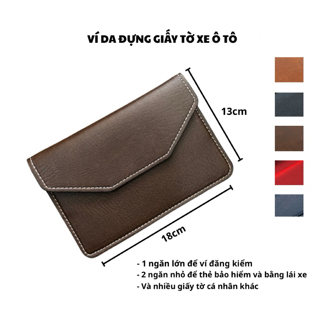 Ví Da Đựng Giấy Tờ Đăng Kiểm Xe Ô Tô (Hỗ Trợ Dập Logo Hãng) Mẫu 02 Nâu Sẫm - VDK-PU02-NS