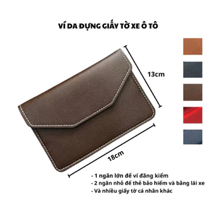 Ví Da Đựng Giấy Tờ Đăng Kiểm Xe Ô Tô (Hỗ Trợ Dập Logo Hãng) Mẫu 02 Nâu Sẫm - VDK-PU02-NS