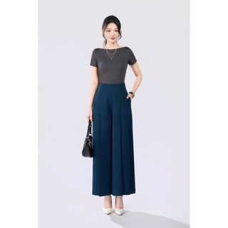 Quần Ống Rộng 𝐂𝐂𝐇𝐀𝐓 Dáng Suông Floline Cạp Kiểu Chất Liệu Trượt Ý Cao Cấp 25QDS2016ST