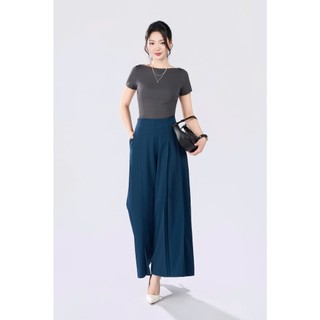 Quần Ống Rộng 𝐂𝐂𝐇𝐀𝐓 Dáng Suông Floline Cạp Kiểu Chất Liệu Trượt Ý Cao Cấp 25QDS2016ST
