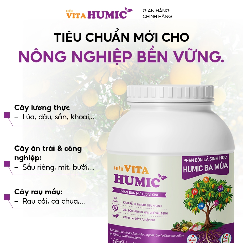 [Hiệu Vita Humic] -1Kg - Kích Rễ Bung Đọt,Lá Xanh Gốc Khỏe - Bộ 3 Fulvic, Humic HC 70,Tricodema