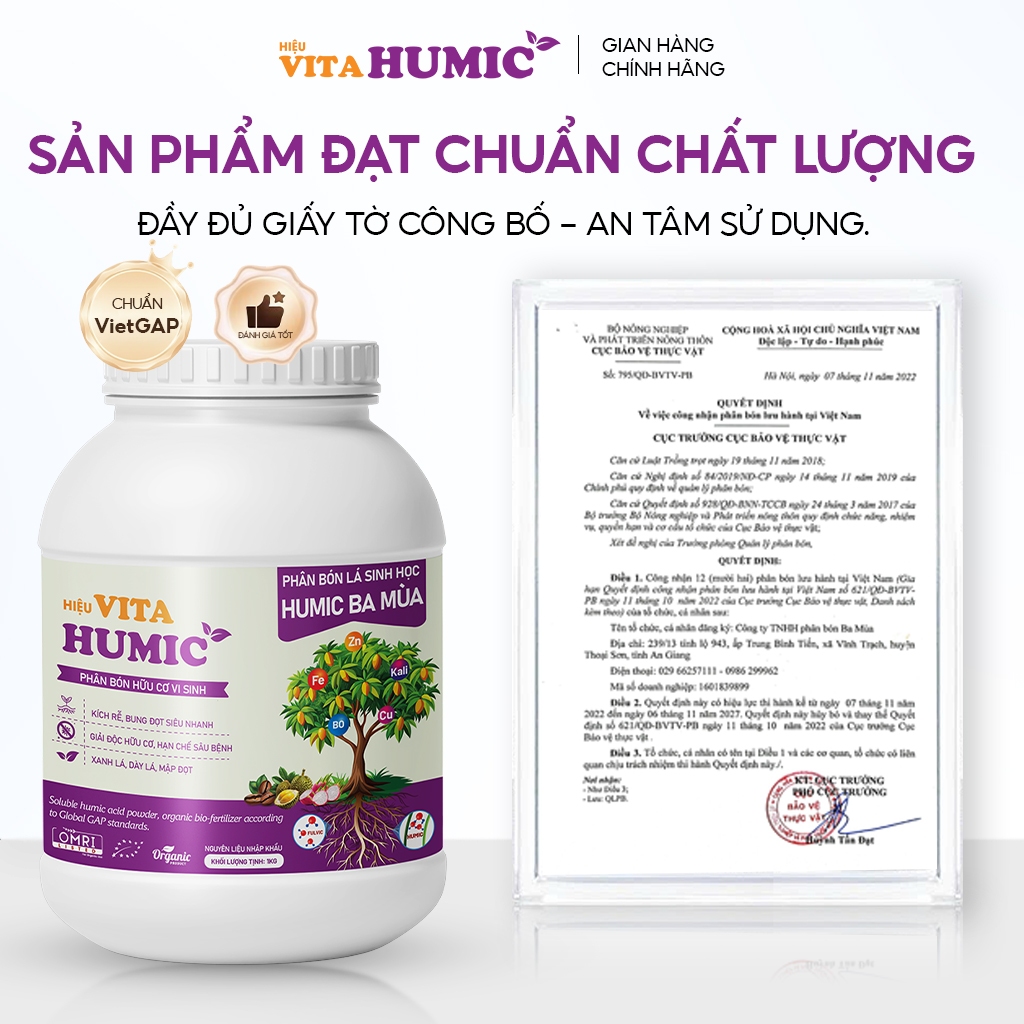 Phân bón rễ VITA HUMIC chuyên Cà Phê Hồ Tiêu - Bung đọt vọt cành, phục hồi rễ chống chịu hạn mặn (1kg)