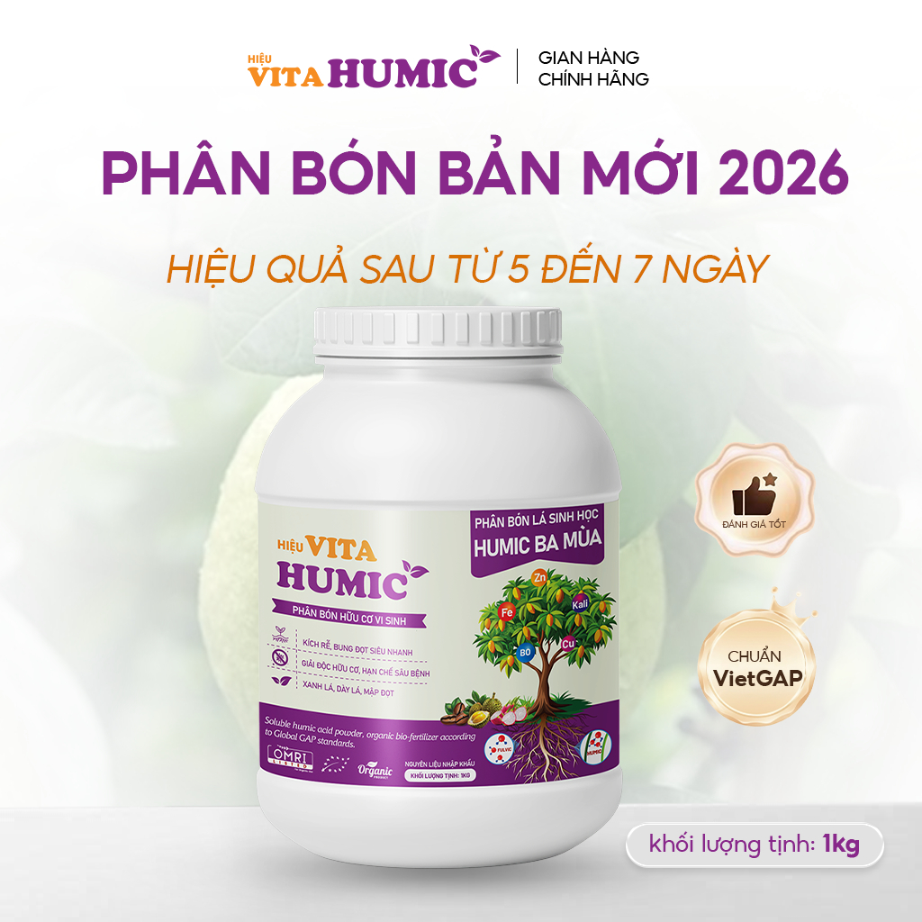 Phân Bón VitaHumic - Cây Suy Yếu, Rễ Yếu, Lá Héo Vàng Hiệu quả chỉ 5 - 7 Ngày, Hũ 1 Kg
