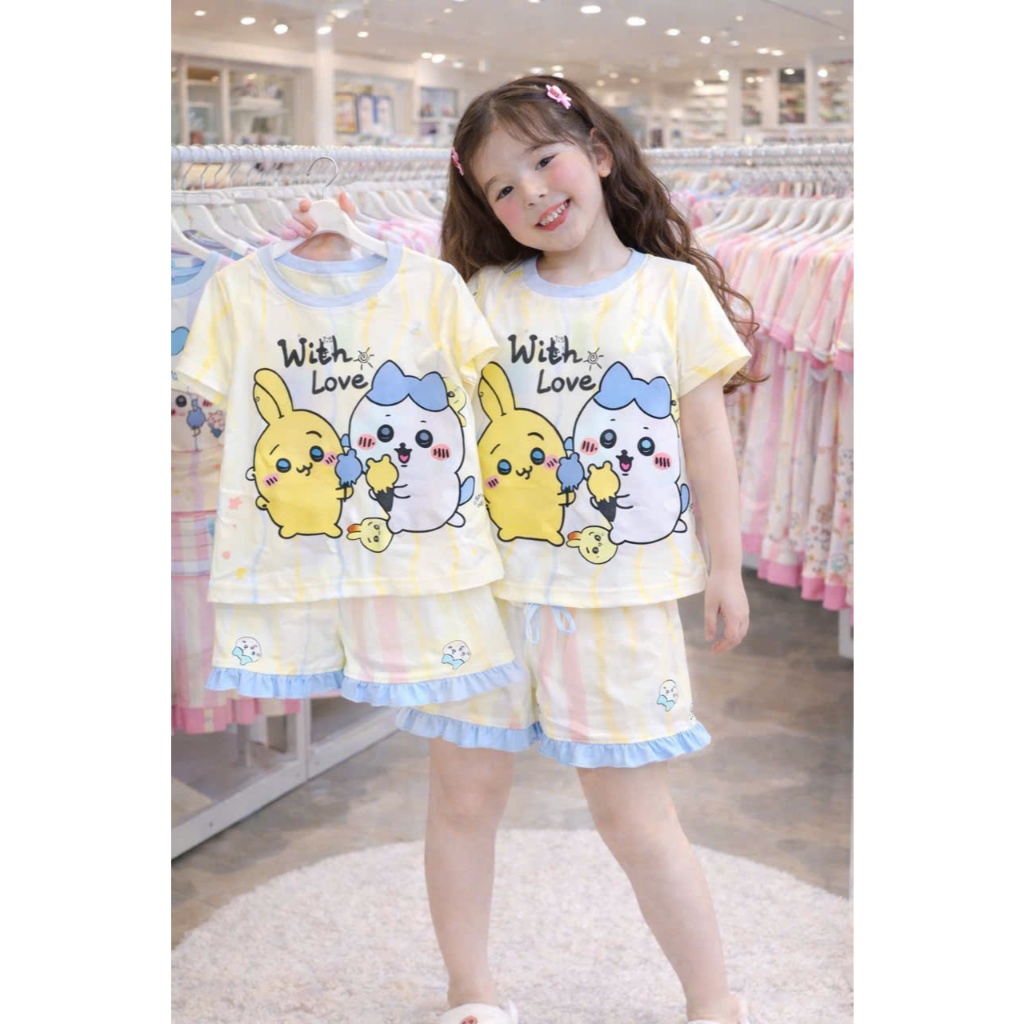 Bộ quần áo bé gái màu hồng cô gái dễ thương xinh xắn SZ 18 - 43 KG chất mát