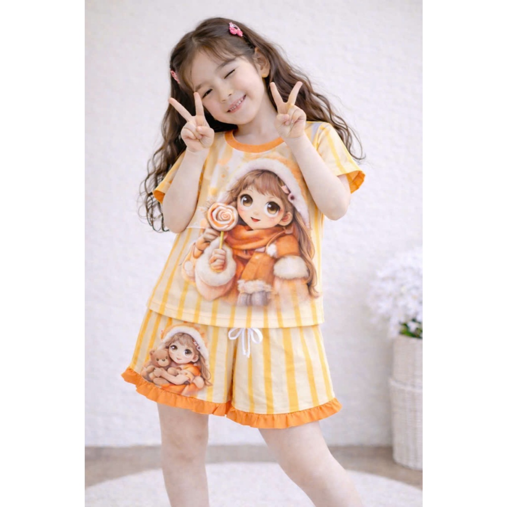 Bộ quần áo bé gái màu hồng cô gái dễ thương xinh xắn SZ 18 - 43 KG chất mát