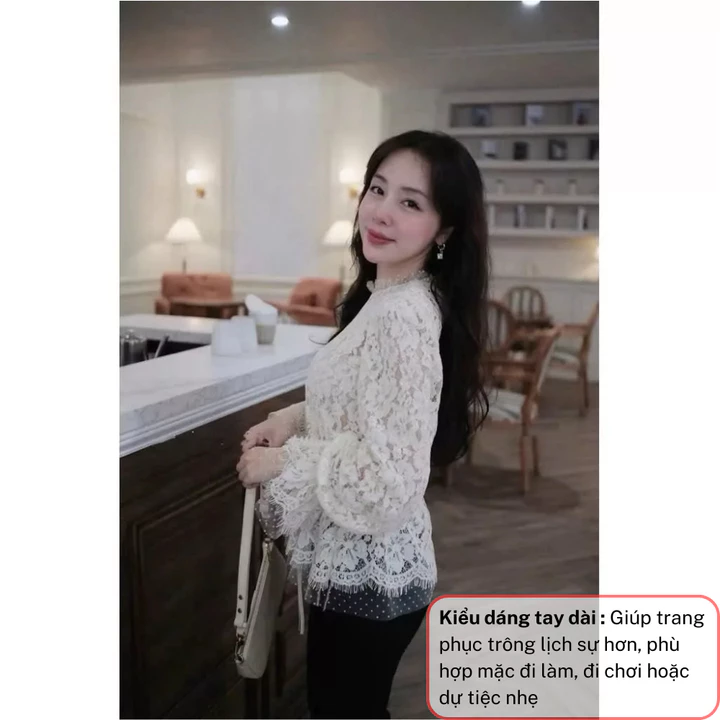 Áo ren nữ tay dài cổ tròn, áo kiểu nữ peplum chiết eo dáng xòe tiểu thư TINA HCOM26997