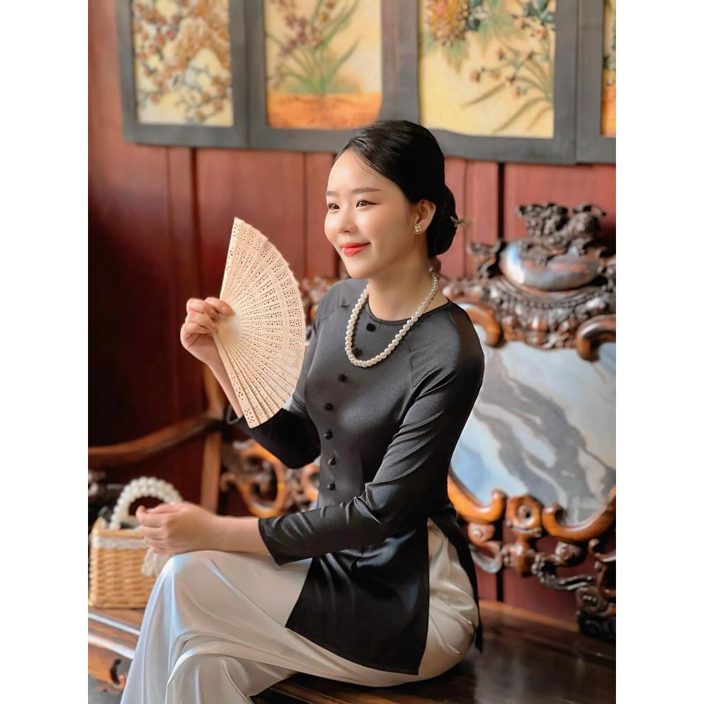 B.A124 - ÁO BÀ BA LỤA ÁNH KIM CỔ TRÒN NÚT NỤ DÂY KÉO ( QUẦN NGỌC TRAI )