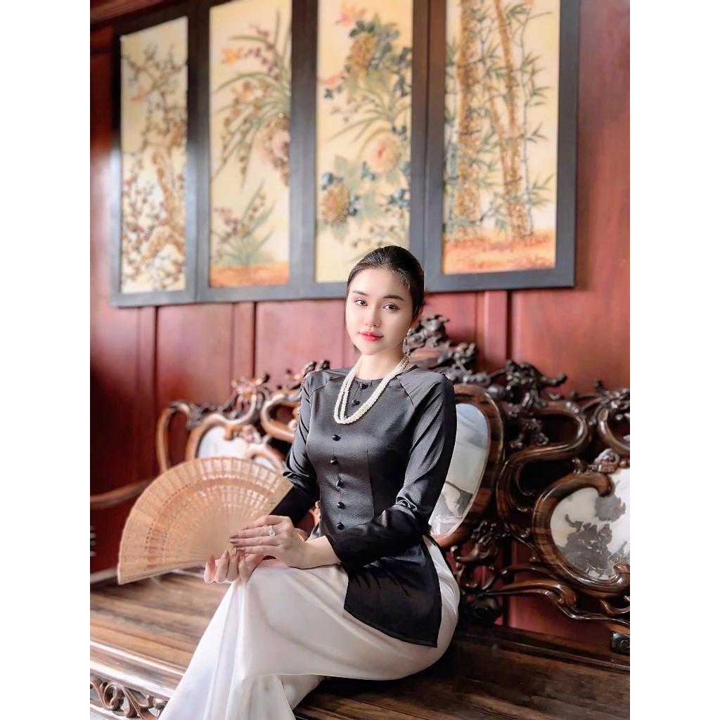 B.A124 - ÁO BÀ BA LỤA ÁNH KIM CỔ TRÒN NÚT NỤ DÂY KÉO ( QUẦN NGỌC TRAI )