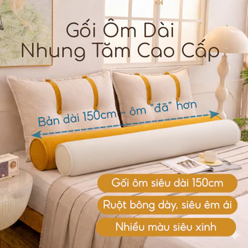 Gối Ôm Dài Nhung Tăm Cao Cấp 150cm, Gối Ôm Ngủ Êm Mềm Ruột Bông Gòn Kháng Khuẩn, Gối Ôm Thư Giãn Cho Giường Ngủ & Sofa