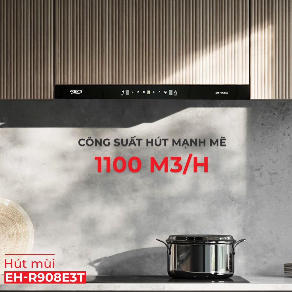 Máy hút mùi Chefs EH-R908E3T (70 cm), Tự động vệ sinh, Lực hút khoẻ, Chính hãng bảo hành