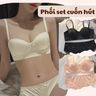 Bra Lụa, Set Lụa Satin Bóng Phối Ren Cao Cấp – Mút Mỏng Thoáng Khí, Gọng Mềm Ôm Ngực, Dây Tháo Rời BRA27