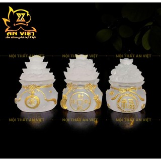 Bộ 3 Hũ Đựng Muối Gạo Nước Lưu Ly Mờ - Bộ Đại Bi - Cao 7,5cm