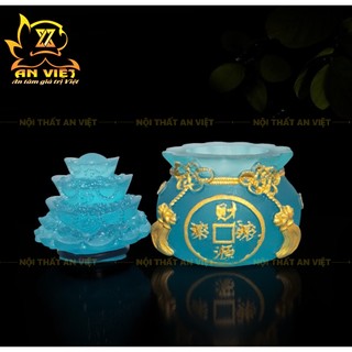 Bộ 3 Hũ Đựng Muối Gạo Nước Lưu Ly Mờ - Bộ Đại Bi - Cao 7,5cm - Màu Xanh Dương