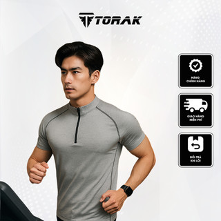 Áo Tập Gym Nam Cộc Tay baobaoman Áo thun thể thao cổ trụ kéo khóa, thoáng khí co giãn 4 chiều