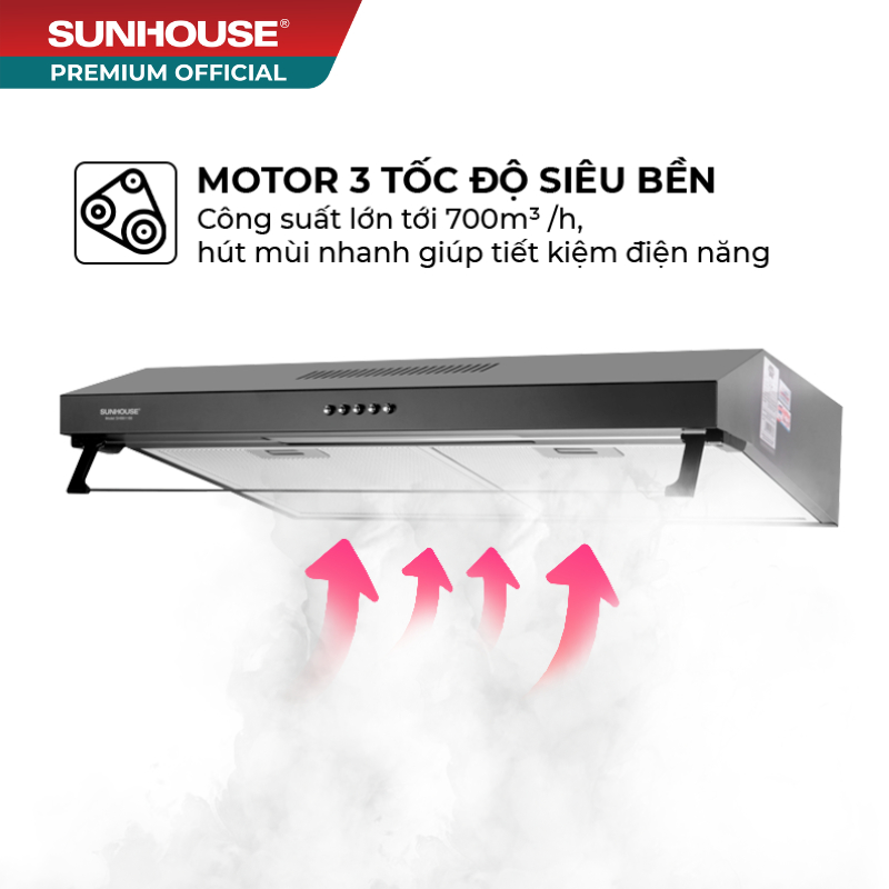 Máy hút mùi vỏ sơn SUNHOUSE SHB6118B - 3 công suất hút, đồ ồn thấp