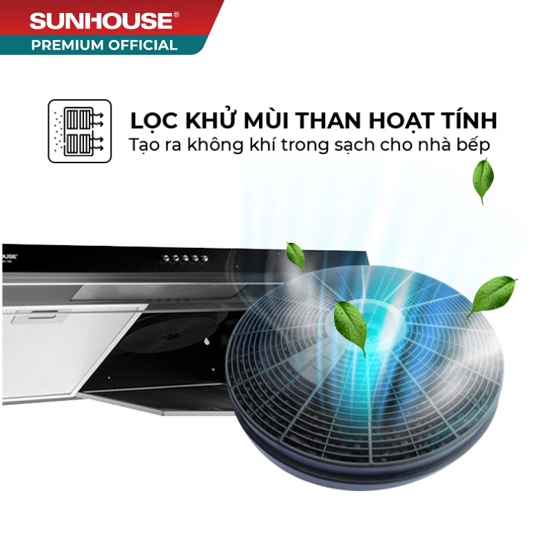 Máy hút mùi vỏ sơn SUNHOUSE SHB6118B - 3 công suất hút, đồ ồn thấp
