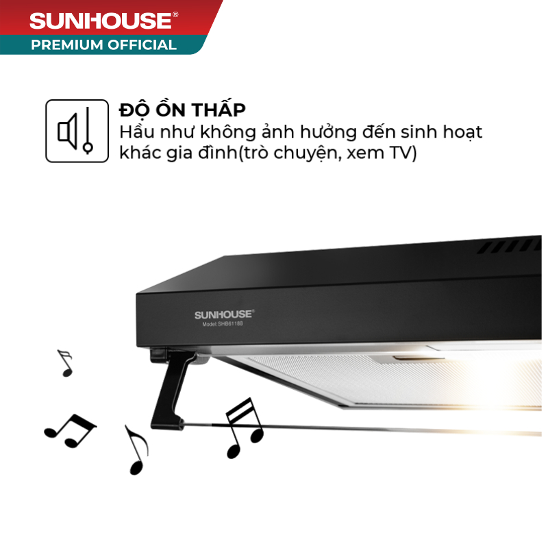 Máy hút mùi vỏ sơn SUNHOUSE SHB6118B - 3 công suất hút, đồ ồn thấp