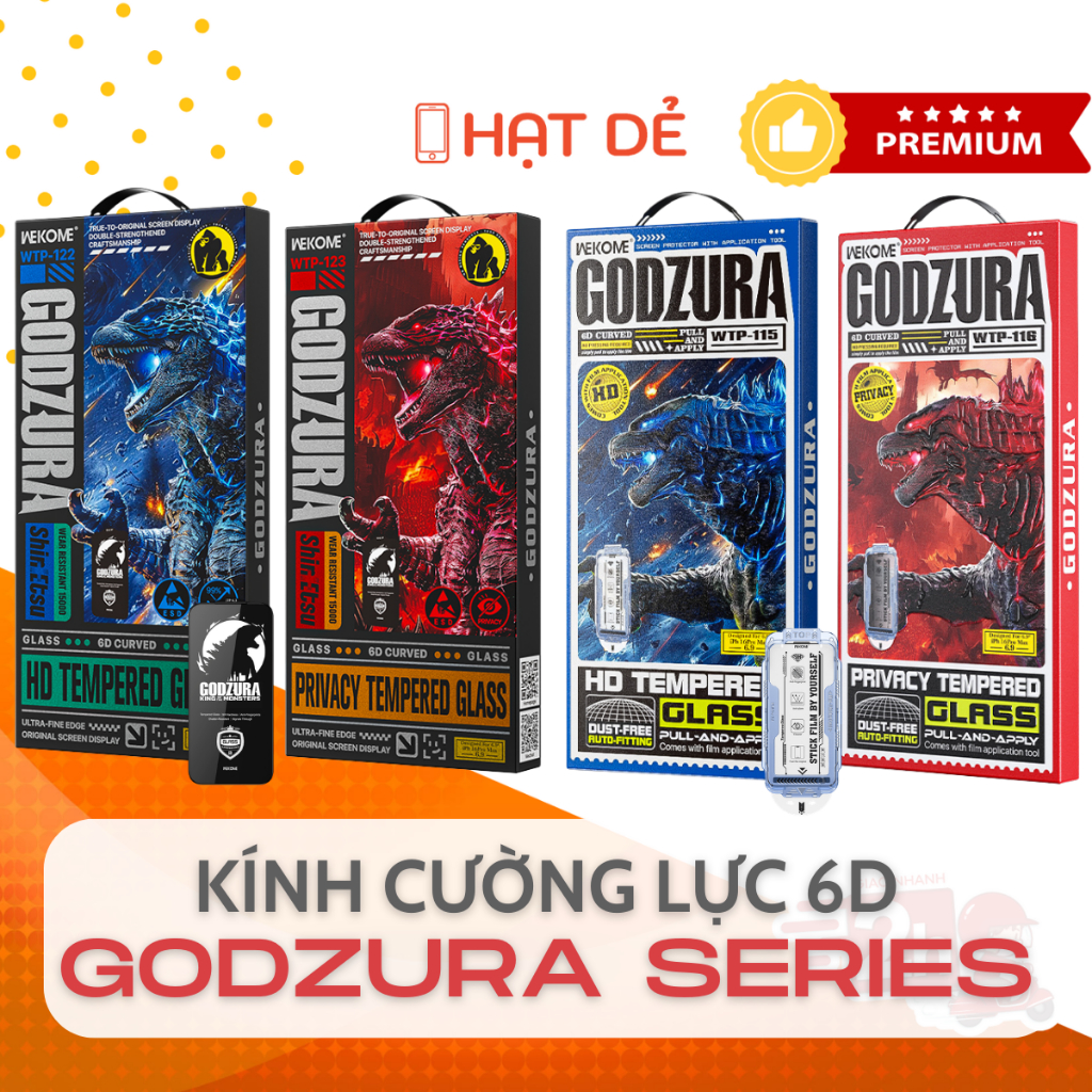 Kính Cường Lực Godzura 6D Chính Hãng Wekome Cho iphone | Hạn Chế Vân Tay | HD/Privacy | Bảo Vệ Toàn Màn Hình