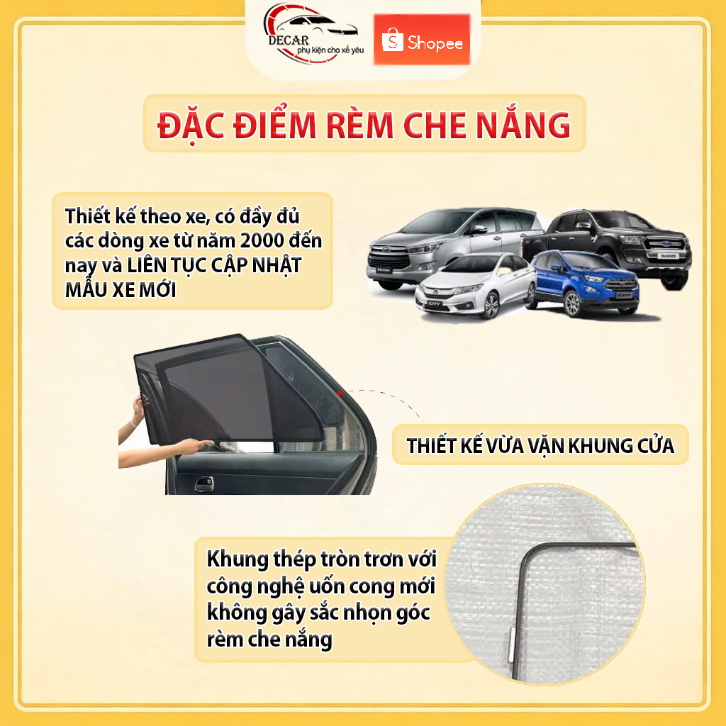 Rèm Che Nắng Ô Tô Hít Nam Châm Vinfast VFe34 - Bộ 4 Tấm Rèm Chắn Nắng Cửa Kính Xe Hơi Chống Tia UV