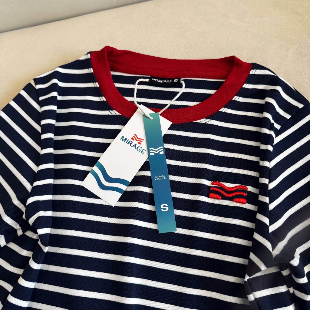 Áo Thun Mirage Cổ Viền Đỏ Sọc Xanh Bắt Mắt Local Brand Chất Cotton Mềm Mịn.