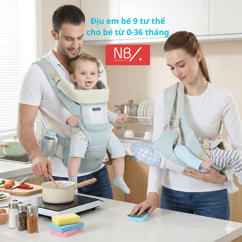 Hình ảnh thực tế Địu em bé sơ sinh 9 tư thế chống gù đa năng cao cấp từ 0-36 tháng chính hãng trên Shopee