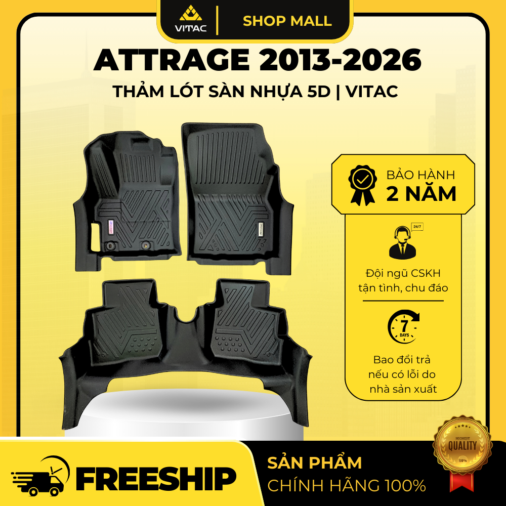 Thảm lót sàn nhựa ô tô 5D tràn viền đúc khuôn Mitsubishi Attrage 2013–2026 | BigBuy360 - bigbuy360.vn