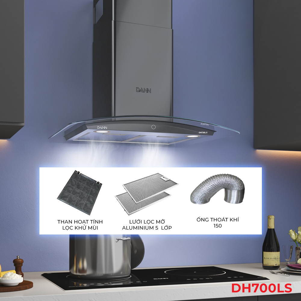 Máy hút mùi điều khiển cảm ứng, hẹn giờ tắt Dann DH700LS  [Đèn led, Công suất 1000m3/h, độ ồn thấp)