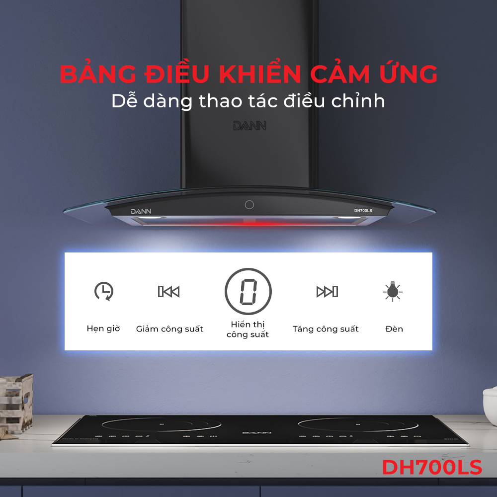 Máy hút mùi điều khiển cảm ứng, hẹn giờ tắt Dann DH700LS  [Đèn led, Công suất 1000m3/h, độ ồn thấp)