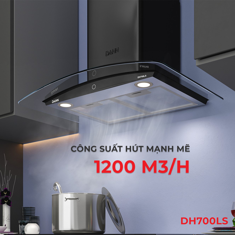 Máy hút mùi điều khiển cảm ứng, hẹn giờ tắt Dann DH700LS  [Đèn led, Công suất 1000m3/h, độ ồn thấp)