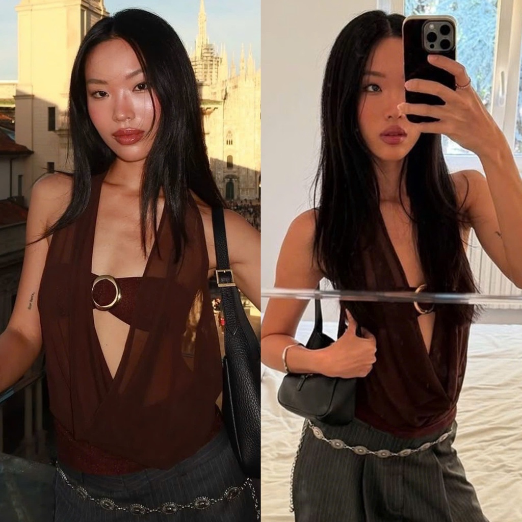 (sẵn )Áo yếm voan lưới kèm bra sexy màu đỏ nâu thời trang mùa hè ASN060 - Tiktik