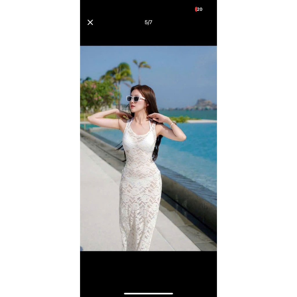 [BKN 559] Sét 3 món áo bra có mút ngực,quần bikini hai lớp kèm ĐẦM REN DÀI TRẮNG chuẩn hình Duyên dáng HAN.T SHOP