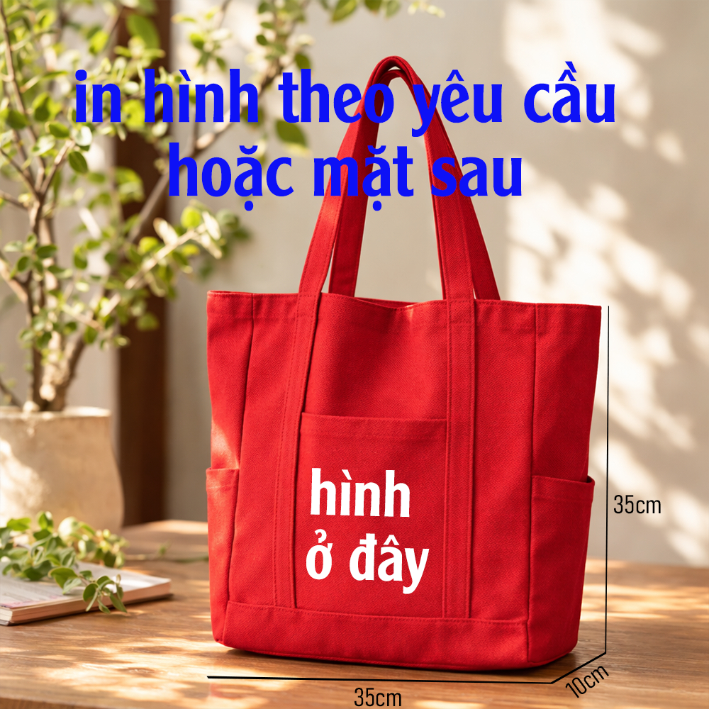 Túi Tote Có Khóa IN THEO YÊU CẦU - vải canvas kéo khóa đa chức năng túi xách vải có túi phụ (khách gửi hình in yêu cầu)
