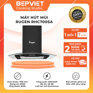 Máy hút mùi Rugen RHC700SA đèn LED, động cơ Tuabin, Công suất cao, độ ồn thấp [hàng chính hãnġ]