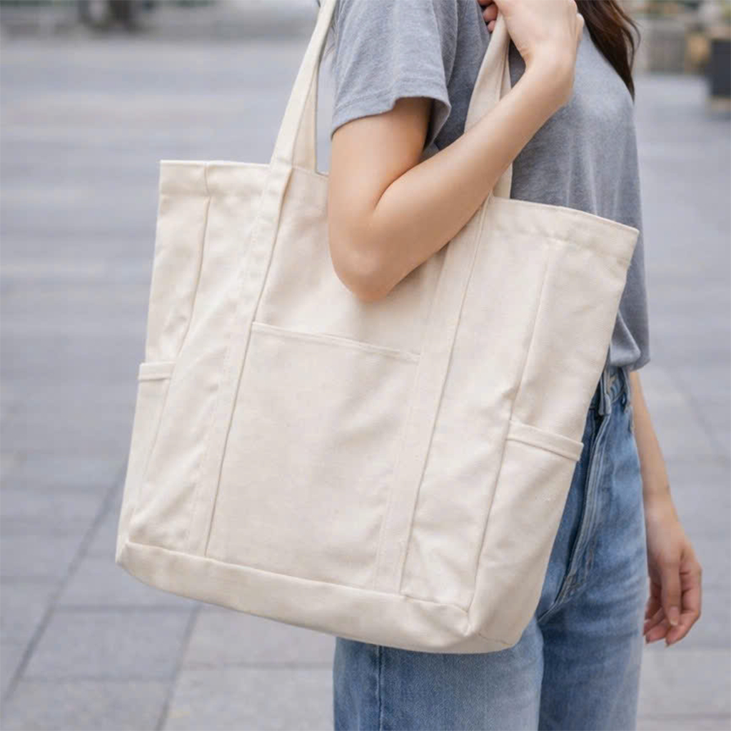 Túi Tote Có Khóa IN THEO YÊU CẦU - vải canvas kéo khóa đa chức năng túi xách vải có túi phụ (khách gửi hình in yêu cầu)