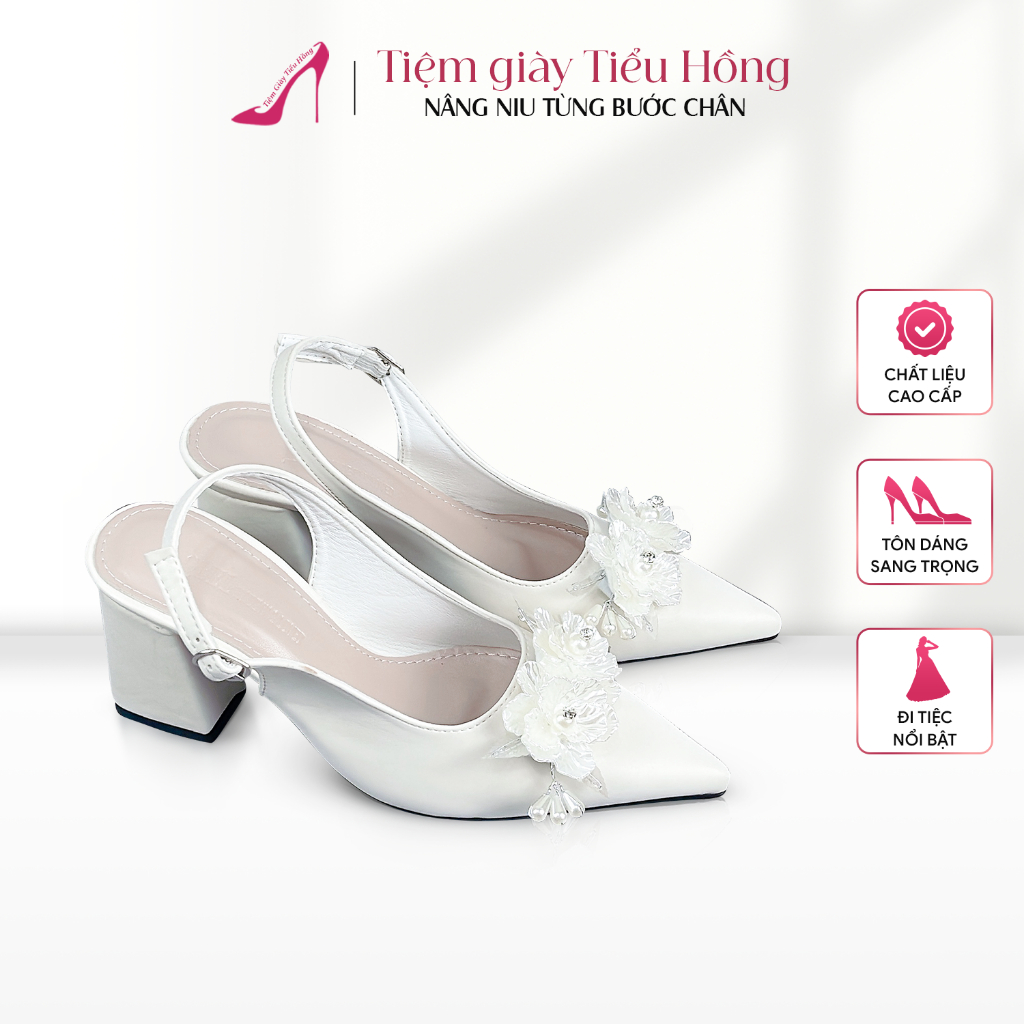 Giày Cao Gót Nữ Kim Tuyến Đính Hoa Pha Lê Giày Cô Dâu Sang Chảnh Tiệm Giày Tiểu Hồng 5-7-9cm TH30
