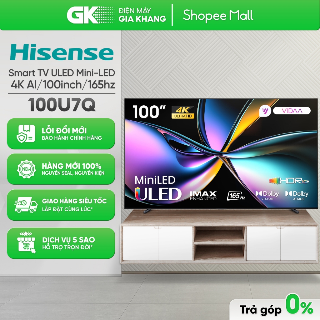 Smart Tivi ULED Mini-LED Hisense 100U7Q - AI 4K 165Hz Mini-LED 100 Inch ...