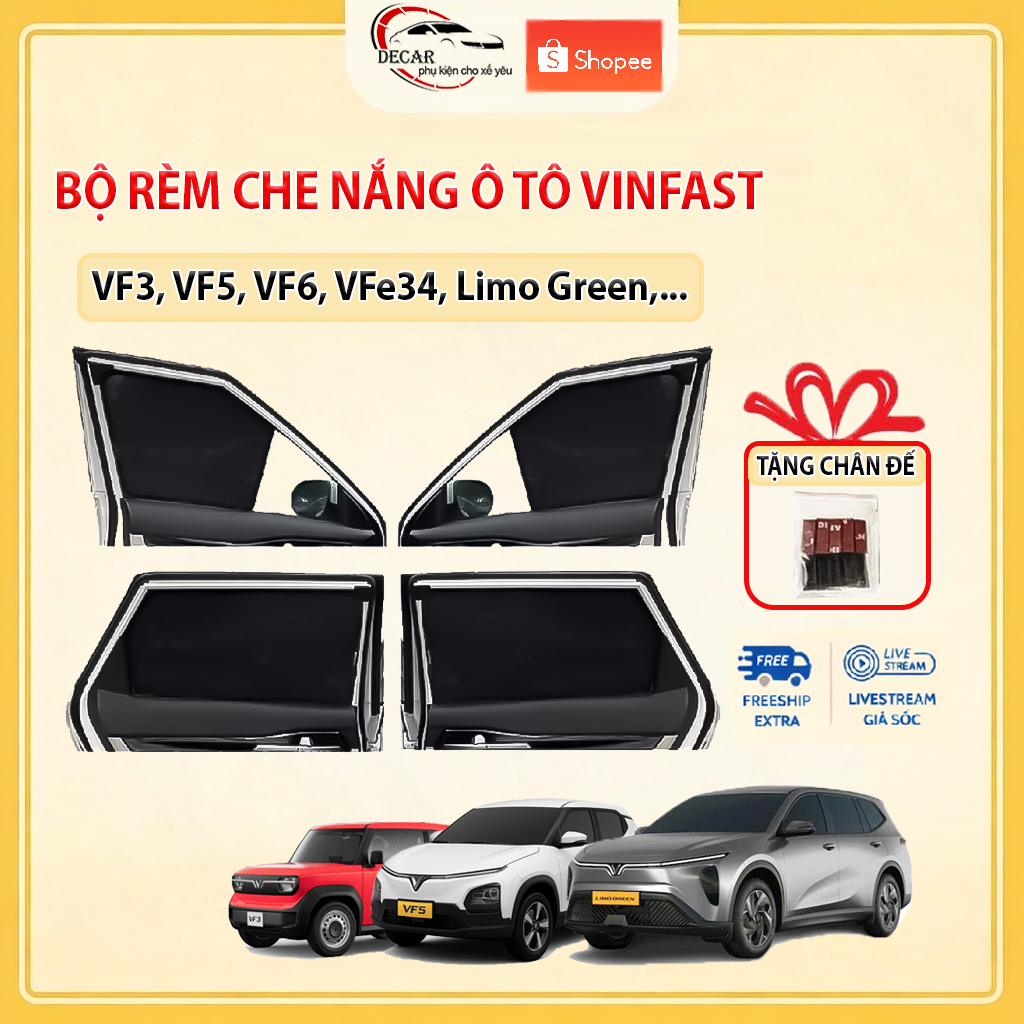 Rèm che nắng xe ô tô VINFAST Limo Green, MPV7, VF3, VF5, VF6, VF7, VF8, VF9, VFe34 Bộ rèm ô tô hít nam châm chống nóng