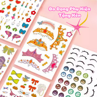 Sticker Trang Điểm Công Chúa 3in1 Cho Bé Gái - Hộp Tô Màu, Đính Đá, Trang Trí DIY Hình Túi Xách Dễ Thương, Quà Tặng Bé